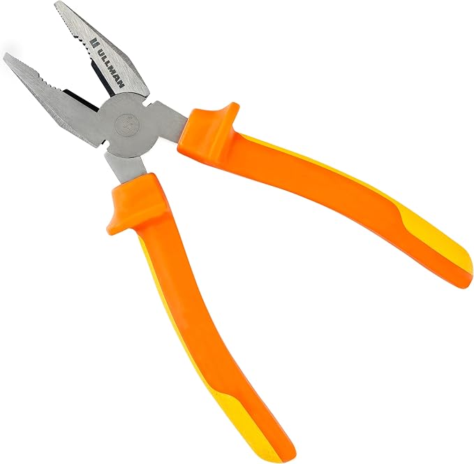 Ullman Insulated 8 in Combination Pliers with Industrial Non-Slip Grip - Perfect Hand Tool for Electricians, HVAC, and Contractors