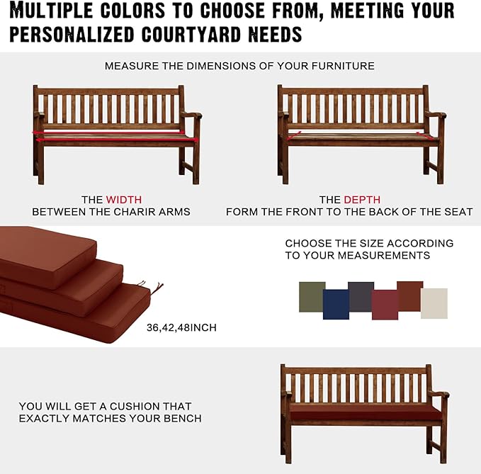Outdoor Bench Cushion 4 inches Memory Foam Waterproof Patio Furniture Bench Cushion Porch Swing Cushion with Handle and Adjustable Strap, 42 x 18 Inch Terracotta