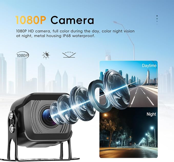 7 Inch IPS Touch Screen Backup Camera for Car 1080P Full HD Dual Camera IP68 Waterproof Rear View Camera High-Performance Chip Wired Stable Transmission Recording Function for Car/Truck/Pickup/SUV/Van