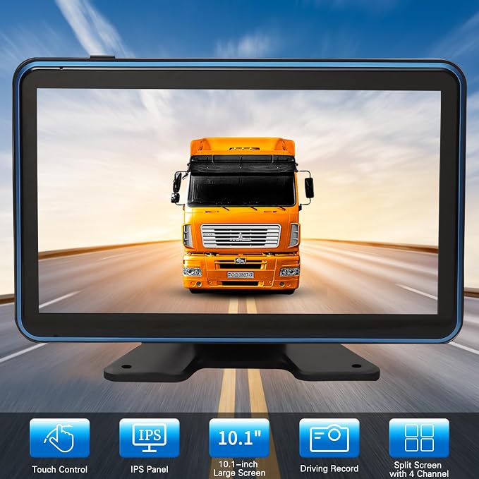 Wired RV Backup Camera System Kit, 10.1" IPS Touch Screen Display Monitor & 3 AHD Cameras with 4 Split Screen 1080P DVR Record IP69 Waterproof for RV Truck Bus Trailer Camper