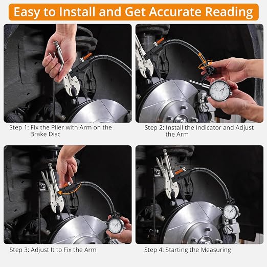 Neoteck Disc Brake Rotor Gauge Set 0-1"/0.001" Ball Joint Runout Gauge Set with 13.77" Flexible Arm and 7" Tight Grip Locking Plier,Widely Used in Automotive Maintenance and Industrial Processes