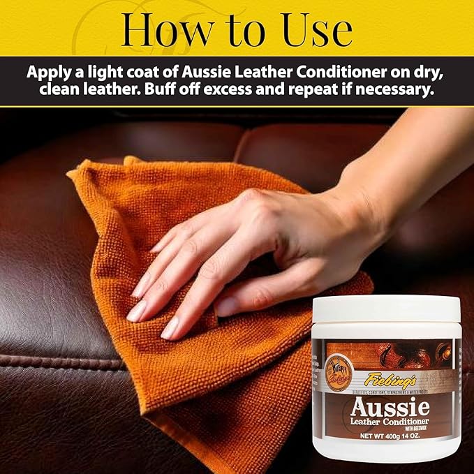Fiebing's Aussie Leather Conditioner 2-Pack (14 oz) - Contains Beeswax to Withstand Hot Conditions - Preserve, Moisturize, Strengthen, Waterproof Leathercraft, Car, Furniture, Purse, Boot, Shoe