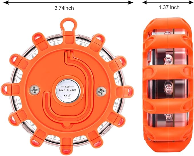 AK [8 Pack LED Road Flares Safety Flashing Warning Light Roadside Emergency Disc Beacon Kit for Vehicles Boats with Magnetic Base & Hook, Premium Storage Bag (Batteries Not Included) (8)