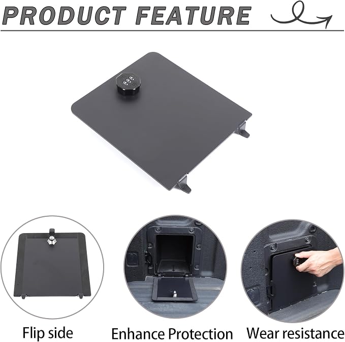 Lcojicep Trunk Bed Security Lockbox Cover Compatible with Ford Maverick 2022-2025，Truck Bed Side Storage Box Lockbox Cover Replacement ， with lock Storage box panel Cover Accessories (Black B)