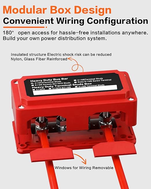 IZTOSS 300A Bus Bar DC12 24 48V Heavy Duty Waterproof Power Distribution Block with 4 x 3/8"(M10) Terminal Studs Battery Bus Bar for Automotive Marine RV Truck - Positive & Negative