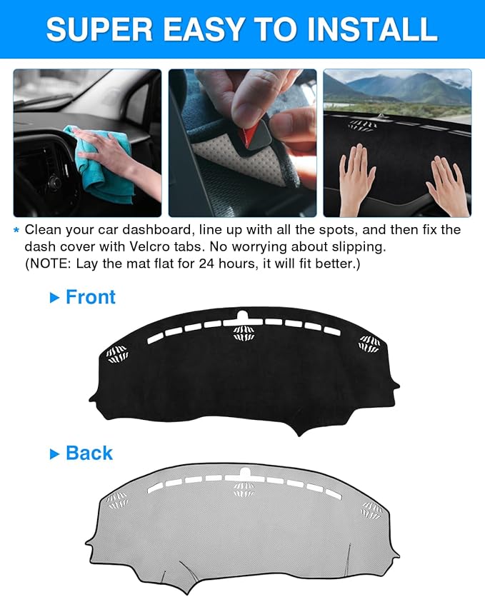 Autorder Dashboard Cover Mat for 2015-2024 Dodge Challenger Accessories Dash Cover Flannel Dash Mat Sunshade Glare UV Rays Protector