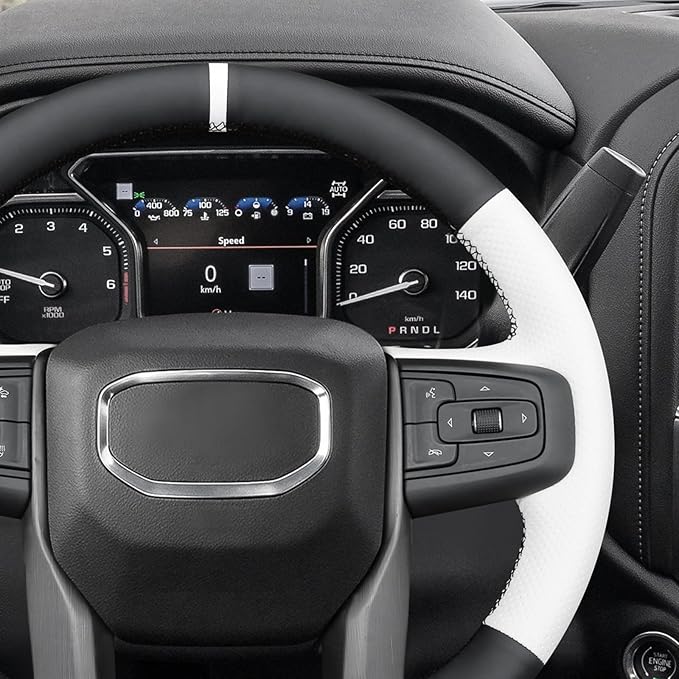 MEWANT Hand Stitch Real Leather Steering Wheel Protector Wrap Cover for GMC Sierra 1500 2019-2023/Sierra 1500 Limited 2022/Sierra 2500 2020-2024/Sierra 3500 2020-2024/Yukon 2021-2023