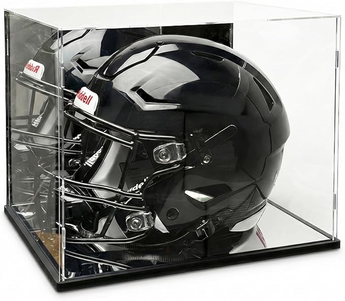 Acrylic Football Helmet Display Case Full Size with Mirror Back and Base, UV Protection Dustproof Clear Cube Box for Sports Memorabilia Storage, Assembly Required (14.9" L x 11.8" W x 11.8" H inches)