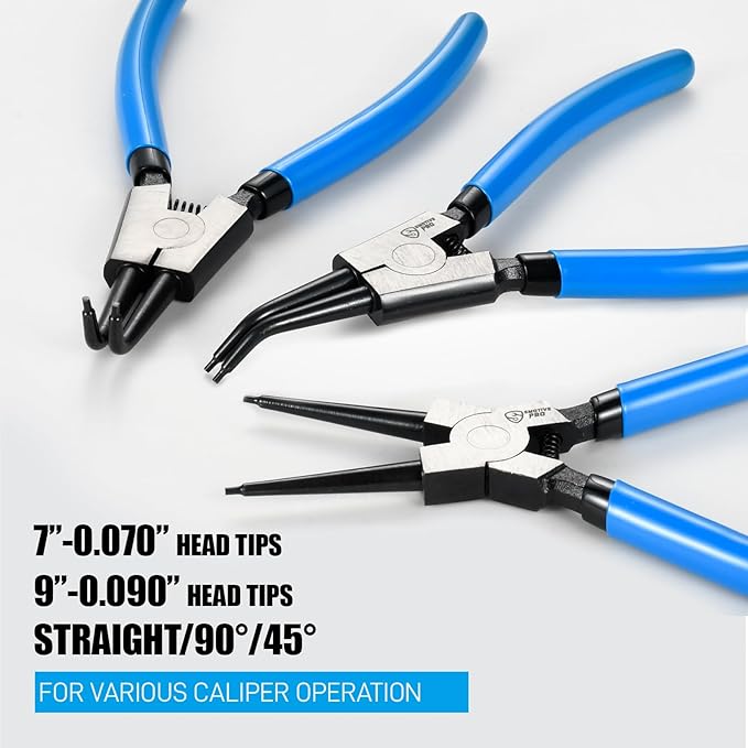 SMOTIVEPRO 8 Piece Precision Snap Ring Pliers Set – 7" & 9" Internal/External Circlip Pliers, 3 Angle Tips (0° 45° 90°), Heavy Duty CR-V Steel