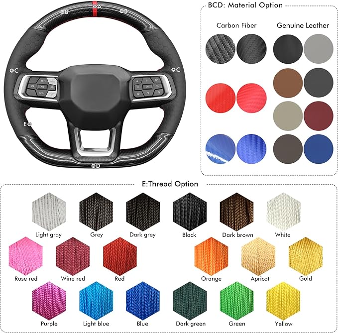 MEWANT Steering Wheel Cover for Ford Mustang 2024 Hand-Stitched Leather Steering Wheel Wrap