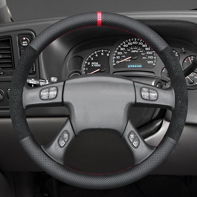 MEWANT Steering Wheel Cover for Chevy Silverado 1500/2500/3500 2003-2006 / Silverado 1500 2500HD 3500 Classic 2007 / Trailblazer 2002-2009 Hand-Stitched Steering Wheel Wrap