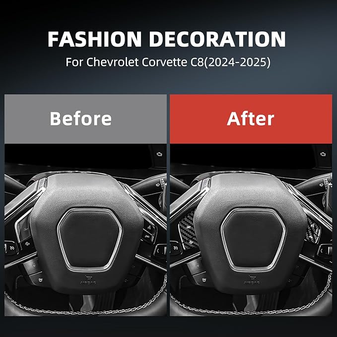 Real Carbon Fiber Steering Wheel Button Covers - 4PCS for Corvette C8 2024 2025 Carbon Fiber Accessories, Anti-Scratch Protective Accessories (Without Heating Button, Black)