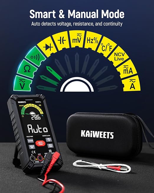 KAIWEETS KM601s Digital Multimeter 10000 Counts TRMS Auto Ranging Rechargeable Smart Multimeter and KET20 Silicone Multimeter Test Leads with Gold-Plated Probes