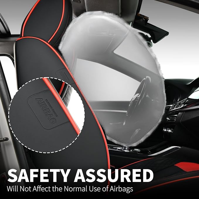 FLORICH Front Seat Covers, Luxury Car Seat Cover with Waterproof Leather, Automotive Vehicle Seat Covers for Cars Trucks Vans SUVs Sedans (2 Packs, Black&Red Line)