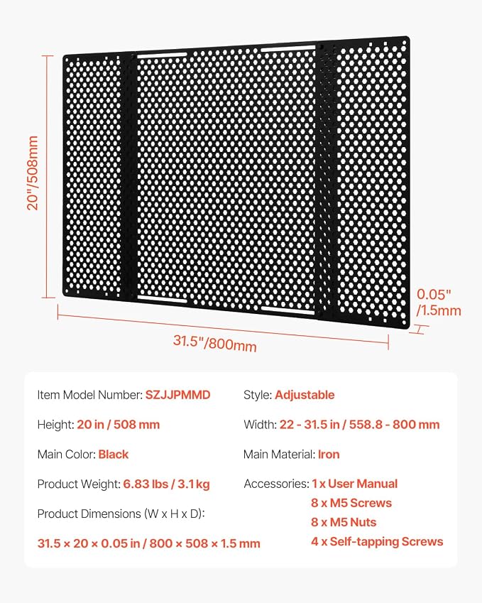 VEVOR RV Screen Door Protector, Adjusts from 22 to 31.5 inch, Adjustable Door Grille, Easy to Install, Reinforced Breathable Honeycomb Holes, Iron Camper RV Entry Protector for Pet Protection, Black