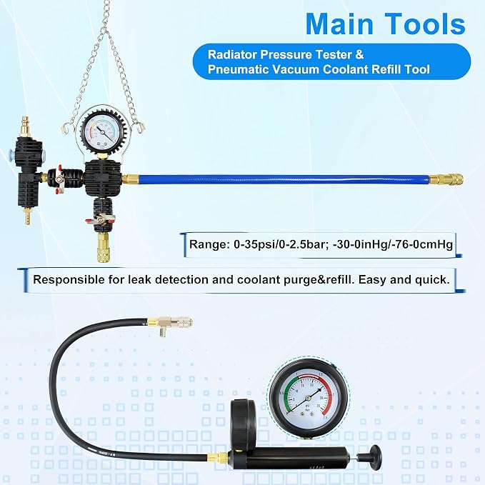 JoyFans Coolant Pressure Tester Kit, Cooling System Coolant Vacuum Refill Kit Automotive Tools Works on Radiator Leak Test & Coolant Fill Purge Service for Cars Trucks Airlift
