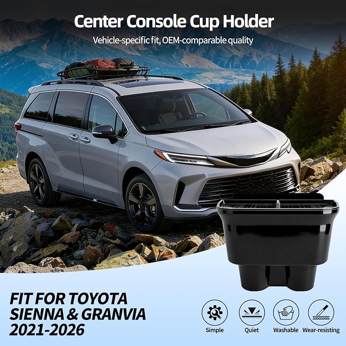 5PCS Rear Center Console Trash Can for Toyota Sienna 2021-2024 2025 2026 Accessories, Cup Holder Multifunctional Storage Box