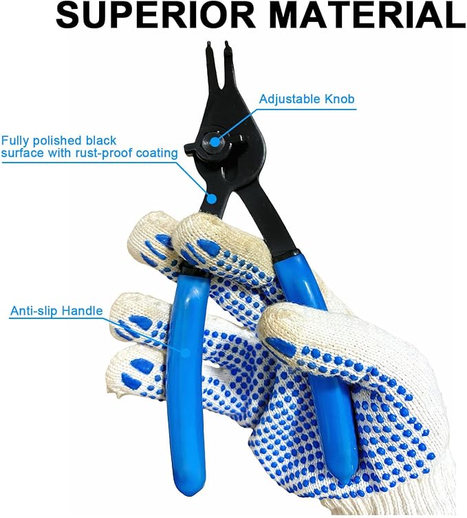 12Pcs Snap Ring Pliers Set, Internal & External Circlip Pliers Kit | Heavy Duty Fixed Straight/45°/90° Jaw Tips, Retaining Snap Ring Pliers Set for 0.038" 0.047" 0.070" 0.090"