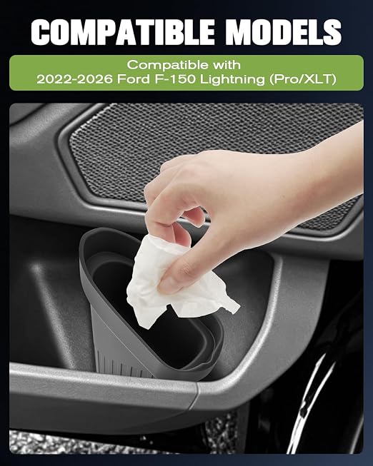 Silicone Car Trash Bin for Door 2026 F150 XLT Car Door Trashcan Trash Holder for 2022-2026 Ford F150 Lightning Accessories (Pro /XLT) Driver & Passenger Side Door Bin Door Pocket Flexible Convenient