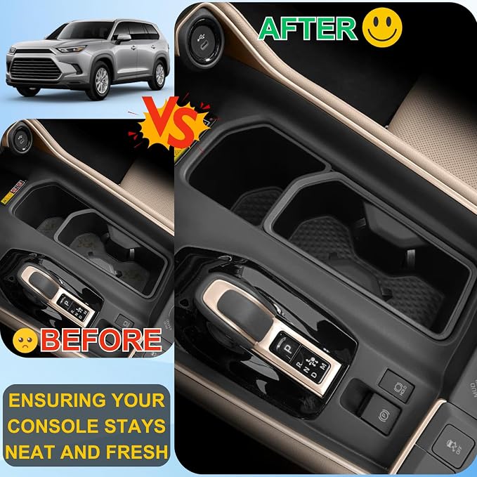 for Toyota Grand Highlander XLE/Hybrid Max/Platinum Accessories 2026 2025 2024 Center Console Cup Holder Liner Insert - TPE, 2 Pack Protector Cup Drink Coaster