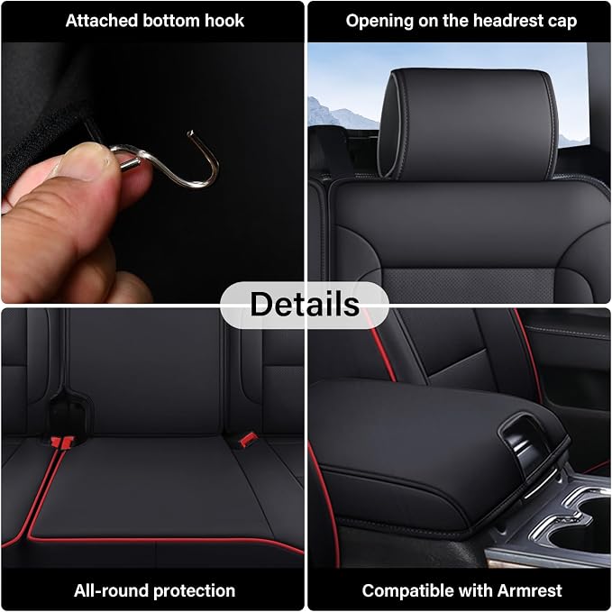 Coverado Silverado Rear Seat Covers, Faux Leather Car Seat Covers Fit for Chevy Silverado GMC Sierra 2007-2013 & 2019-2026 1500, 2020-2026 2500HD 3500HD Crew Double Extended Cab(Redline)
