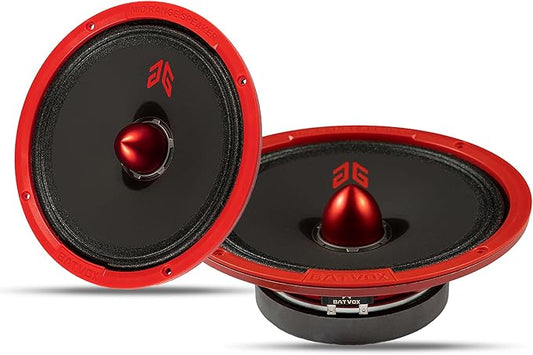 MX80E1 Loudspeaker 8 Inch Midrange 560 Watts 6 Ohms Red Bullet, Premium Quality Audio Door Speakers for Car or Truck Stereo Sound System, Red (2 Speakers)