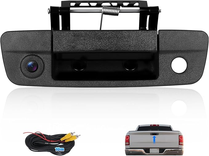 Tailgate Handle Backup Camera for Dodge Ram 1500 (2009-2017), Ram 2500 3500 (2010-2017) Night Vision Wide Angle Parking Assist Reversing Camera, HD Reverse Rear View Camera (RCA Connector)