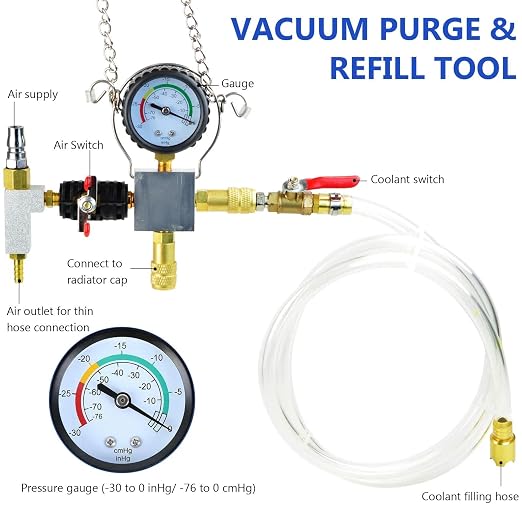 Radiator Pressure Tester Kit, Coolant Pressure Tester & Vacuum Refill Kit, 28Pcs Universal Cooling System Vacuum Fill Tool & Leak Tester for Car Truck SUV Motorcycle