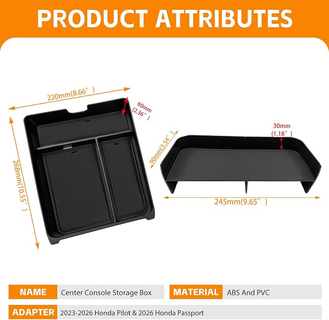 Center Console Organizer Armrest Tray Compatible with 2023-2026 Honda Pilot&2026 Honda Passport Storage Box Insert for Pilot Passport Accessories