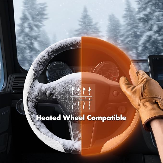 MEWANT Hand Stitch Steering Wheel Cover for Tesla Model 3 2017-2023 Model Y 2020-2023 Black Athsuede White Microfiber Leather Custom Fit DIY Wrap Interior Accessories