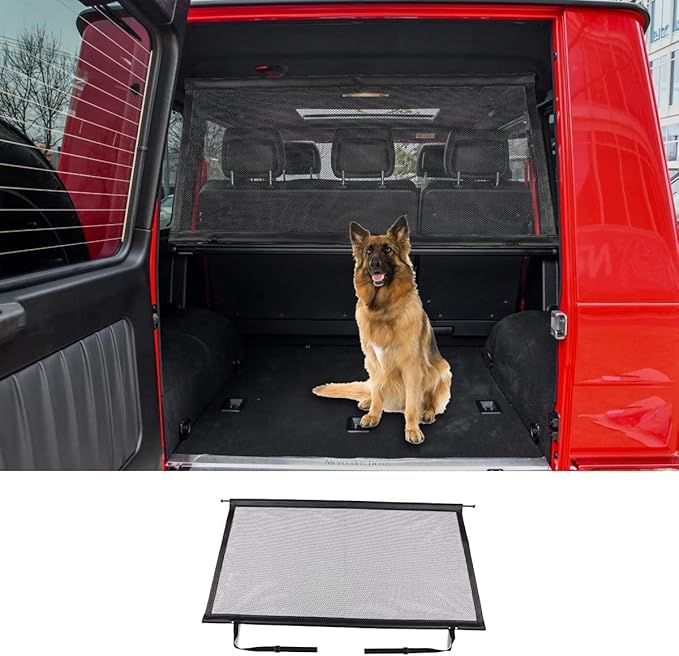 Pet Net Vehicle Safety Mesh Dog Barrier for Mercedes Benz G Class W463 2004-2018, Black Polyester, Plastic Buckle & Hook Fasteners, Car Compatible