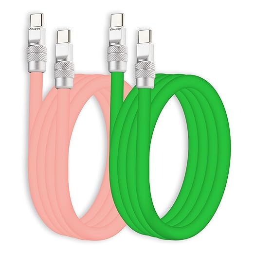 chubbycable Couple Chubby 2 Pack 240W USB C Cable Extra Thick Silicone Fast Charging Cable Compatible with iPhone 17-15 Series iPad Galaxy Series, Pink+Green, Type-C to Type-C, 19.6FT