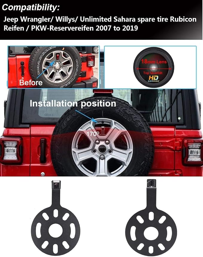 HD 720p 1000 TV Lines Car Rear View Backup Camera Waterproof Reverse Camera+7" inch TFT LCD Monitor for Jeep Wrangler/Willys/Unlimited/Sahara Spare tire Rubicon 2007-2015