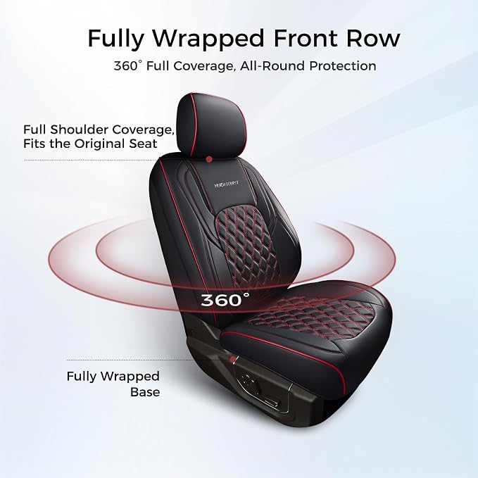 Huidasource Dodge Ram 1500 Front Seat Covers, Full Coverage Truck Seat Cover Fit for 2009-2018 ram 1500, 2010-2025 ram 2500/3500 Crew/Mega Cab, 2019-2025 ram 1500 Classic Only(Flat Front/Black&Red)