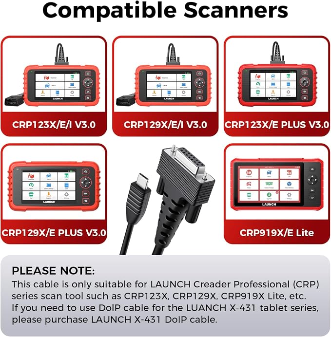 Launch DoIP Adapter Cable with USB-C and 16-Pin Male to DB-15 Female | Connector for Launch Creader Series CRP123X V3, CRP129X V3, CRP129X Plus V3, CRP919X Lite V2 - Faster 100 Mbps diagnosis
