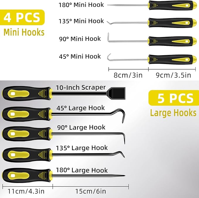 11 Pcs Pick Tool Set Mechanic, Automotive Pick and Hook Tool for Car Oil Seal/O-Ring Seal Hoses Puller Remover Gasket Scraper Magnet Pickup Tool