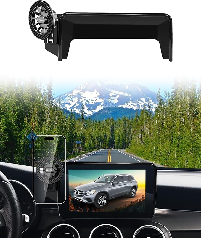 SKYLOTEC Magnetic Phone Mount for Mercedes Benz GLC 2016-2019/C-Class 2015-2018 Accessories 7-Inch Screen Fixed Clip, Cell Phone Base Automobile Cradles Phone Holder Compatible with MagSafe