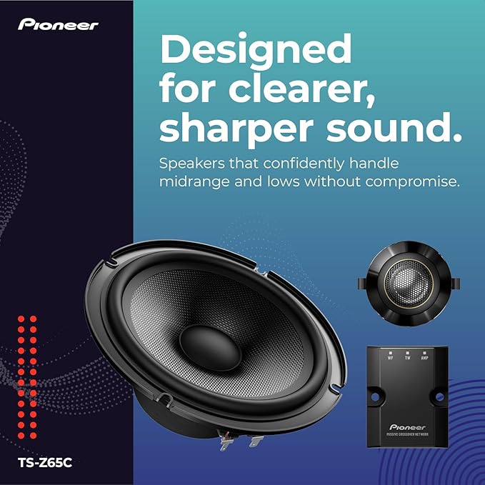 PIONEER Z-Series TS-Z65C 6.5” 2-Way Speakers (Pair) – 300W Max, Crisp Highs + Clear Vocals, Audiophile Upgrade, Add an Amplifier for Optimal Performance