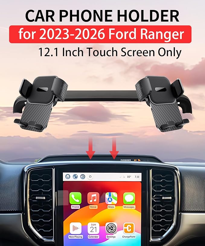 Car Phone Holder for 2023-2026 Ford Ranger Accessories 12.1 Inch Screen Fixed Clip Adjustable 360 Degree Rotation Cell Phone Mount Hands Free Clamp Cradle