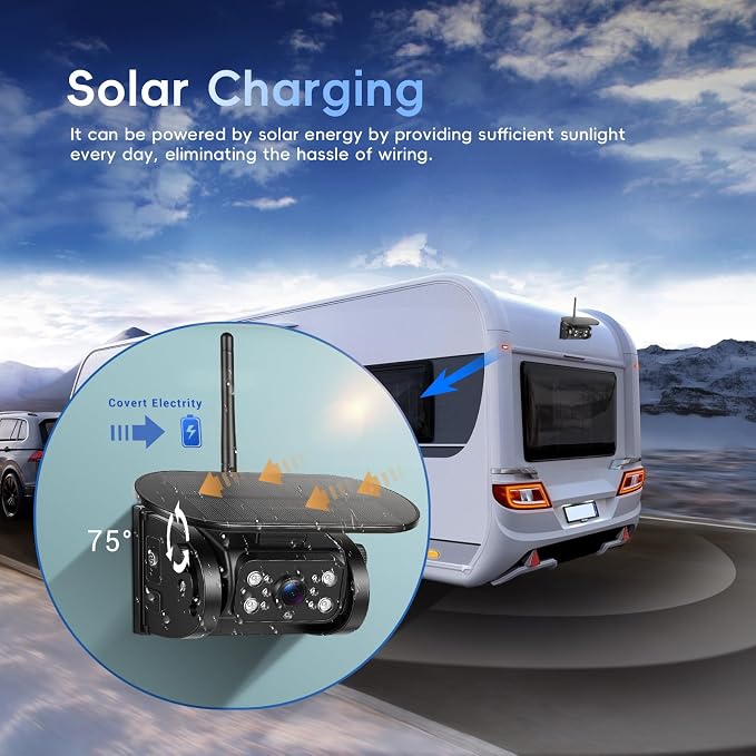 Magnetic Solar Wireless Backup Camera with 5 Inch IPS Monitor IP69 Infrared Night Vision No Wiring Rear View Reverse Monitoring Camera for Car/Truck/Trailer/RV