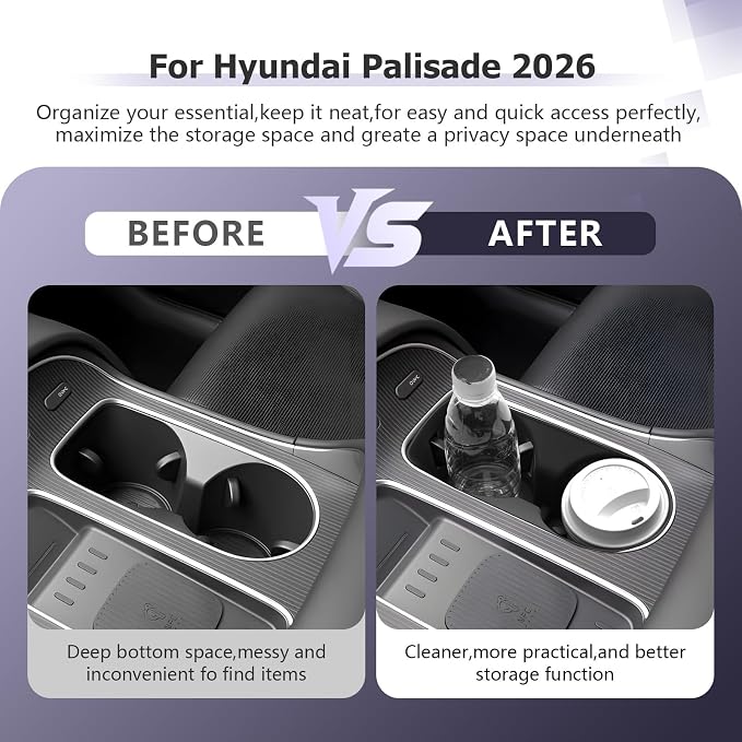 LUWU 2026 Palisade Center Console Cup Holder Compatible with 2026 Palisade SEL/XRT/Limited/Calligraphy Accessories Center Console Silicone Cup Holder Insert(Only for 7-Seat)