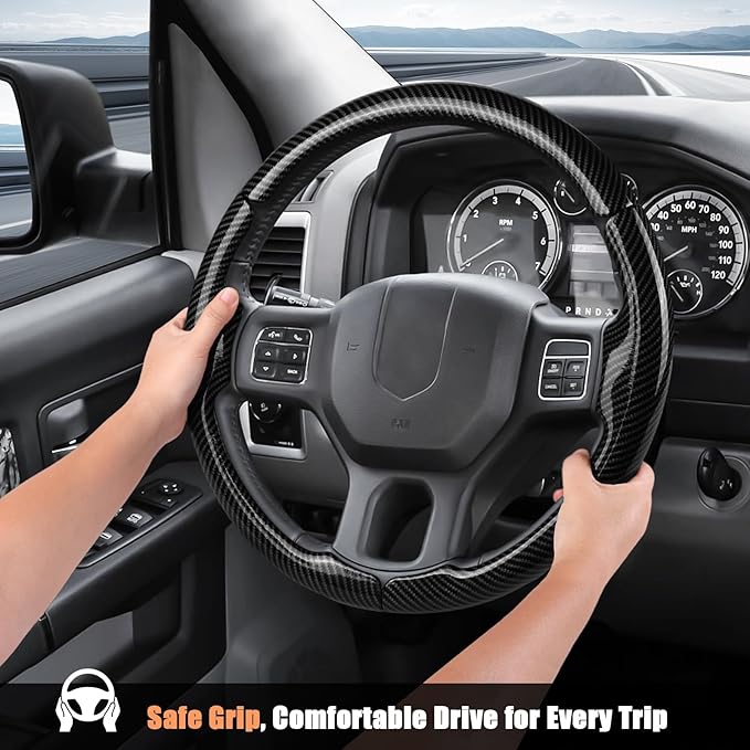Aimato Customized Steering Wheel Cover for Dodge RAM 1500 2012-2018,RAM 1500 Classic 2019-2023,RAM 2500/3500/4500/5500 2012-2018 Thin,Anti-Slip,Scratch-Resistant Exclusive Car Accessory for RAM