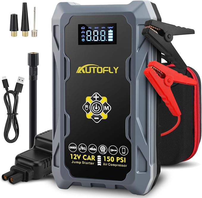 Car Jump Starter with Air Compressor, 3000A Portable Battery Pack with 150PSI Tire Inflator, 37WH DC12V Jump Box for Car Charger Battery Booster with LCD Display (Up 10L Gas/8L Diesel Engine)