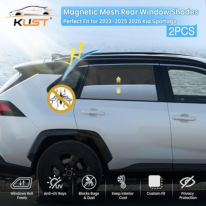 KUST Car Window Shades for 2023-2025 2026 Kia Sportage Accessories, Breathable Mesh Magnetic Window Covers, Rear Back Side Window Sun Shades UV Block Privacy Protection for Baby Camping Napping 2PCS