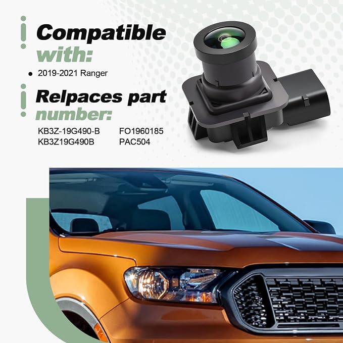 Rear View Camera Park Assist Backup Reverse Camera Black Compatible with 2019-2021 Ranger Replace KB3Z-19G490-B KB3Z19G490B FO1960185 PAC504