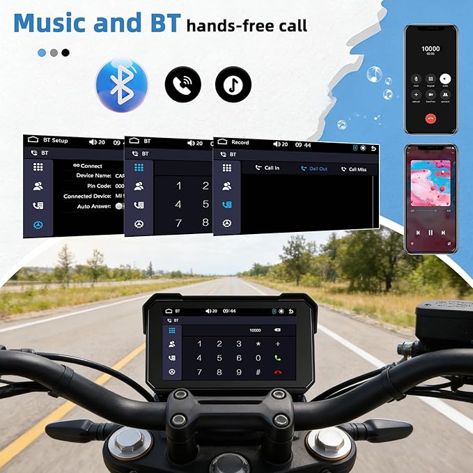 GPS CarPlay 5" IPS Motorcycle CarPlay Screen for Motorcycle with A-pple Wireless CarPlay & Android Auto, IP68 Waterproof, Supports Bluetooth,Navigation,S-IRI/G-oogle Assistant, Vioce Control, Bracket