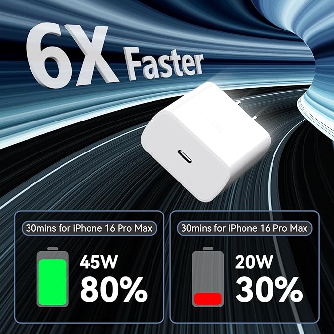 Phone 17 16 Pro Max Charger Fast Charging, 45W Super Fast USB C Charger Block with 6.6FT Charging Cable for 17 16 Pro Max/17 16 Pro/16 Plus,15 Pro Max/15 Pro/16, Android Phone