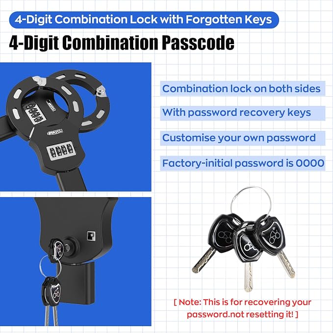 IMAYCC Scooter Lock, 4 Digit Combination Electric Scooter Lock Anti Theft Heavy Duty Resettable with 3 Key, Chain Lock for E Scooter Bike Motorcycle & Door