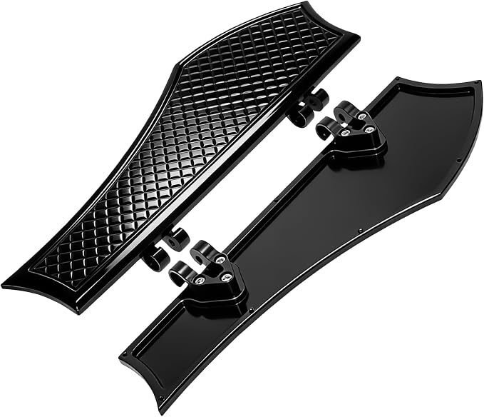 Black Driver Anti-Slip Stretched Floorboards Footpegs for Harley Touring RoadKing, Road glide, Street glide, Electra glide 1986-2025 & Softail Fat Boy, Fat Bob, Street Bob '86-2017 Models