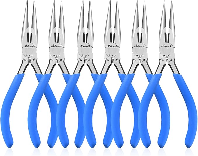 Needle Nose Pliers Set, mshandto 5" Long Nose Pliers for Wire Bending, 6 Pack High Carbon Steel Needle Nose Pliers, Serrated Jaw Pliers for Jewelry Making, Electronics, Object Grasping, Craft Making